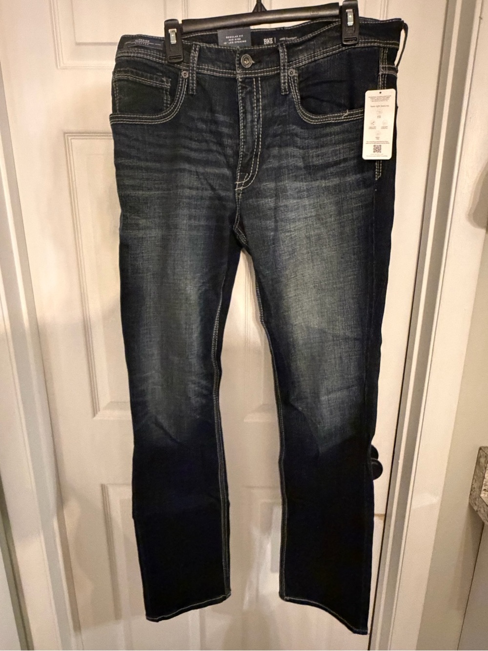 BKE Men's Dark Blue Washed Straight Jeans